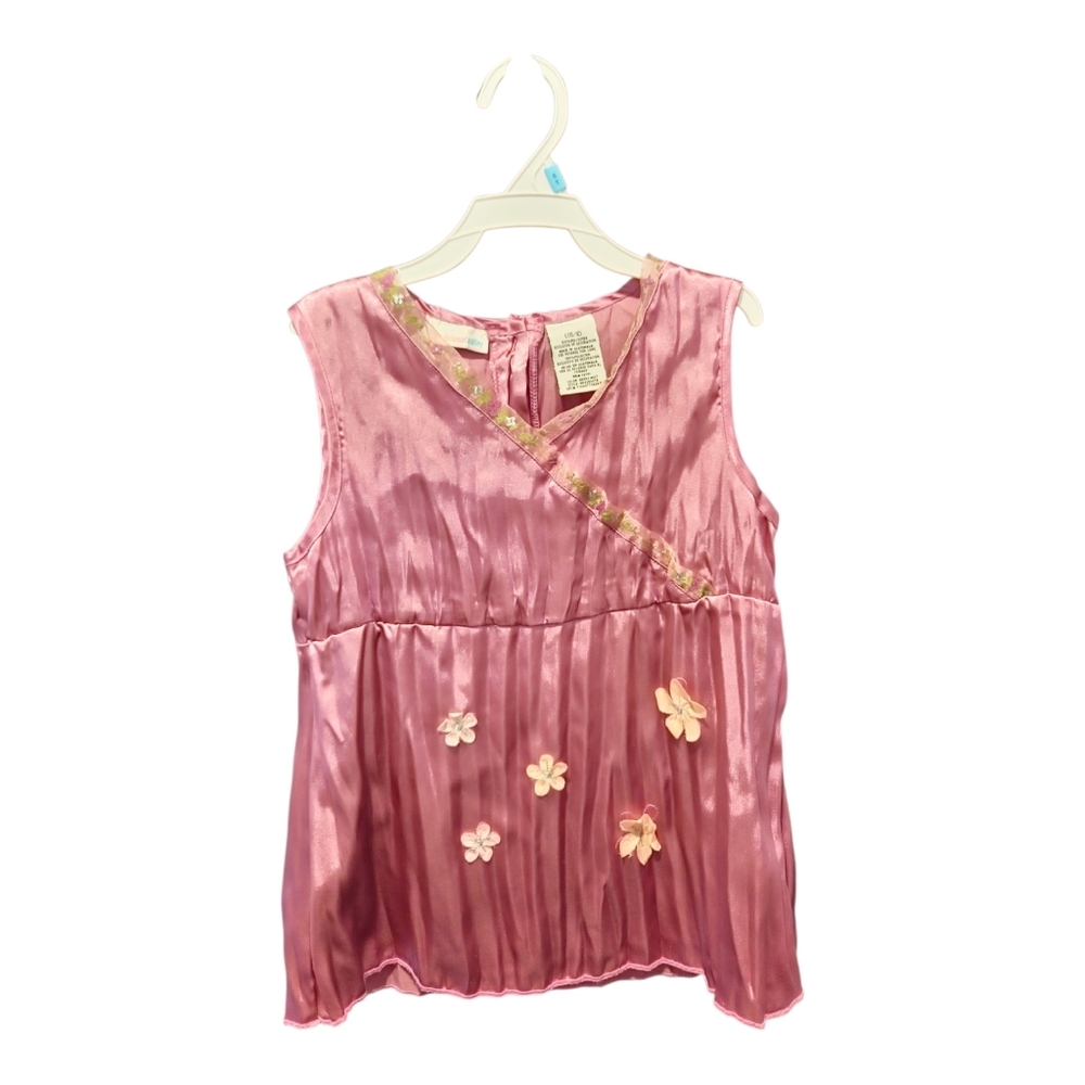 Y2k Mary-Kate and Ashley Babydoll Coquette  Tank Top Pink Satin Floral Girls‎ 10